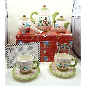 Mary Engelbreit Rose Patch Child's Tea Set By Enesco 1998 Set of 7
